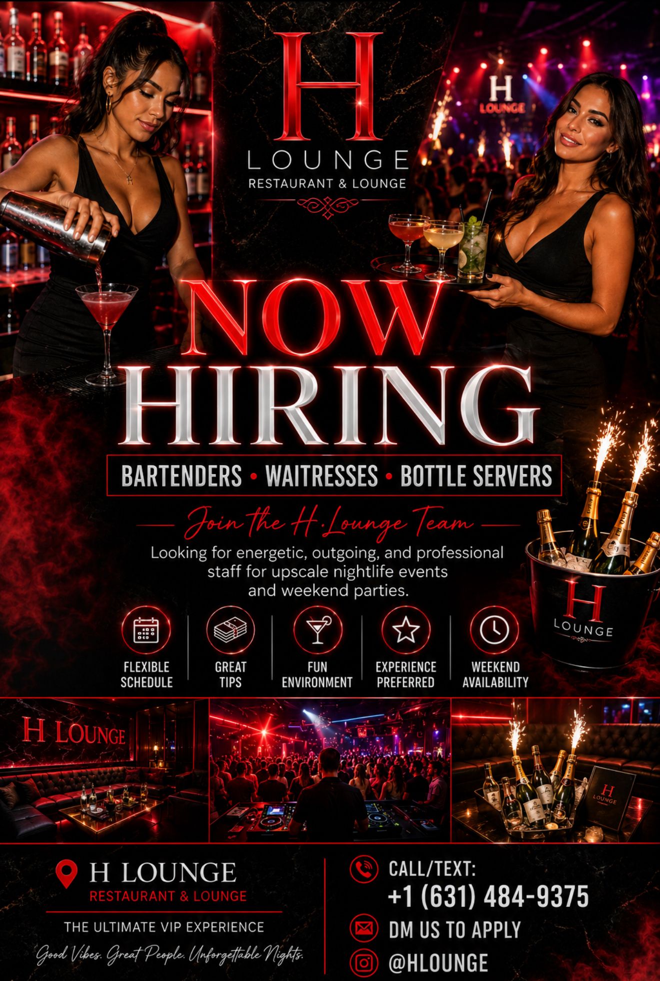 H Lounge now hiring bartenders, waitresses, and bottle servers